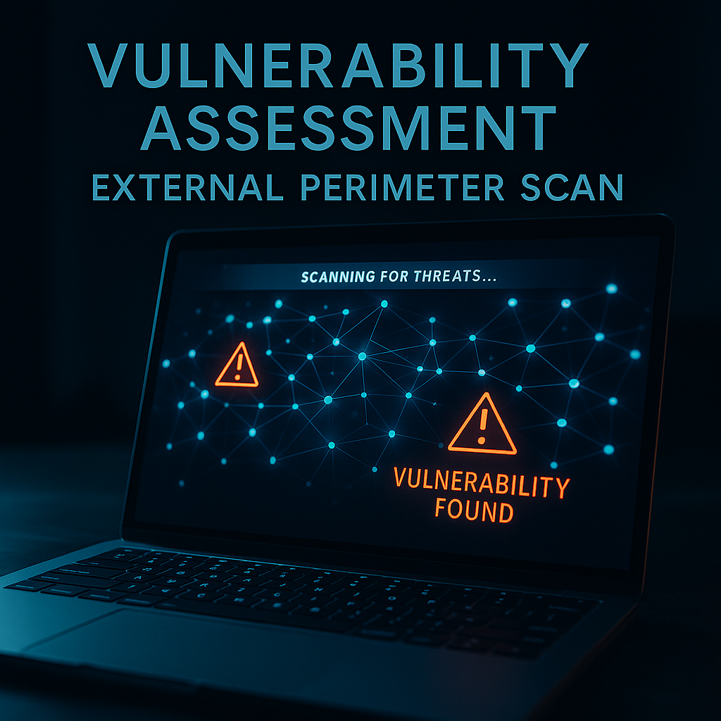 Vulnerability assessment external perimeter scan – cybersecurity risk detection laptop