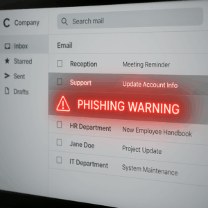 Phishing simulation annual package – email phishing warning alert on computer screen